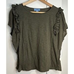 Cece Green Ruffle‎ Top Women Small Cottagecore Feminine Festival Artsy